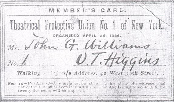 Photo caption: First Local One's Member Card, issued in 1886