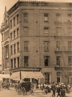 Photo caption: The Elks Hall occupied the first floor of this building, located at 27th Street and Broadway, New York City, and it was here that the first Alliance Convention was held on July 17, 1893.